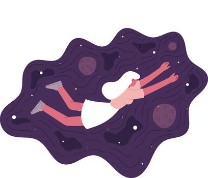 Woman floating in abstract universe exploring freedom vector