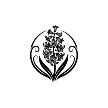 Hyacinth floral emblem showcasing intricate petal arrangements within a circular ornamental frame representing botanical elegance and springtime concepts vector