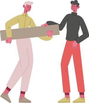 Two men cooperating passing a rectangular object vector