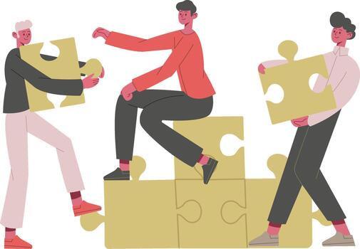 equipo edificio un solución utilizando conectando rompecabezas piezas vector