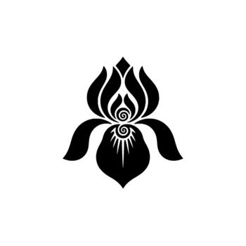 Stylized iris emblem showcasing intricate petal patterns and a central spiral representing botanical elegance and sophisticated brand identity concepts vector