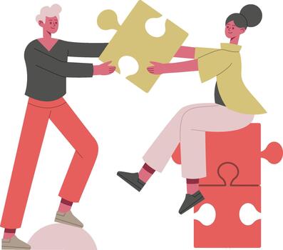 personas colaborando en un rompecabezas, hallazgo solución juntos vector