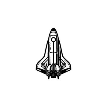 Shuttle spacecraft illustration showcasing detailed engine nozzles and aerodynamic fuselage lines in a minimalist line art style representing space exploration themes vector