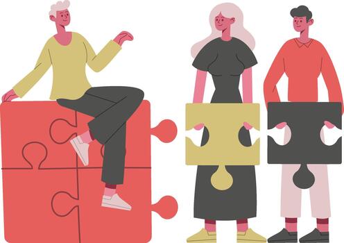 diverso equipo edificio un rompecabezas conectando estrategia vector