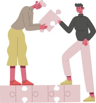 personas colaborando montaje rompecabezas piezas formando un conexión vector