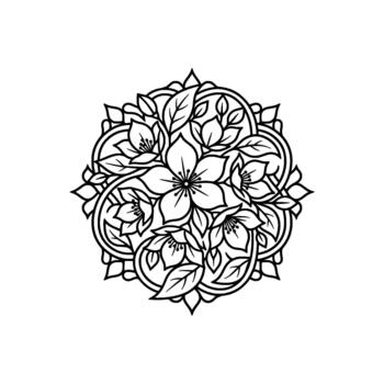 Intricate floral mandala showcasing layered blossoms and delicate leaf patterns within a circular composition representing meditative art concepts vector
