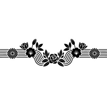 Floral arrangement emblem showcasing stylized roses lilies and daisies within a repeating linear pattern representing elegant botanical concepts vector