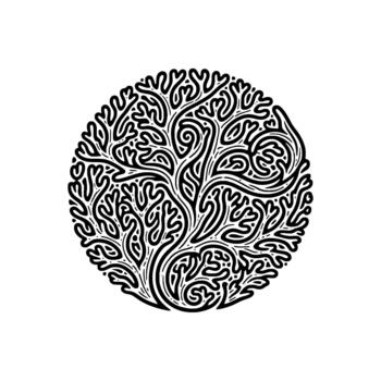 intrincado árbol de vida circular emblema exhibiendo detallado rama patrones y entretejido follaje dentro un estilizado ornamental para holístico bienestar conceptos vector
