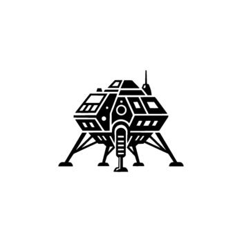 Lunar lander emblem showcasing a detailed spacecraft module supported by three articulated legs embodying space exploration and technological innovation concepts vector
