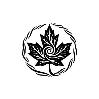 estilizado arce hoja emblema exhibiendo intrincado arremolinándose patrones dentro un circular marco representando canadiense patrimonio y simbólico para marca identidad conceptos vector