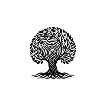 en espiral árbol emblema exhibiendo intrincado hoja patrones y un central vórtice representando crecimiento sabiduría y interconexión para holístico conceptos vector