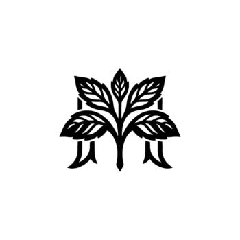 Stylized tree emblem showcasing layered foliage and branching roots in a minimalist geometric for brand identity and nature concepts vector