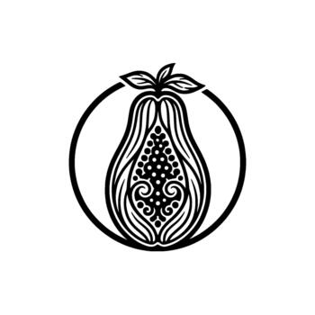 estilizado Pera ilustración con intrincado arremolinándose patrones dentro un circular marco representando botánico elegancia y decorativo elementos vector