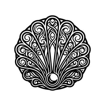 Intricate seashell motif emblem showcasing layered spiral patterns and delicate linear flourishes representing maritime heritage and decorative principles vector