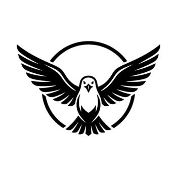 Soaring bird emblem depicting a majestic avian figure within a circular frame showcasing a stylized for global communication and freedom concepts vector