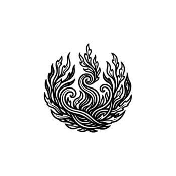 Intricate phoenix emblem showcasing swirling plumage and a central stylized form representing rebirth and resilience within a circular for brand identity concepts vector