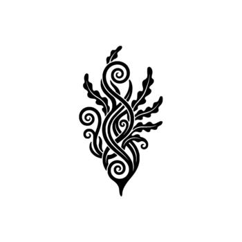 Intricate tribal flourish showcasing a spiraling form and layered leaf elements within a dynamic ornamental style representing ancient cultural motifs and symbolic storytelling vector