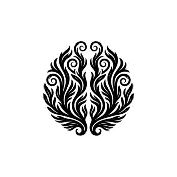 Intricate flame emblem depicting stylized phoenix wings within a circular ornamental exploring mythical creature symbolism and ancient lore vector