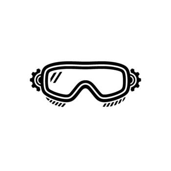 protector gafas representando un mirada sorprendida con enclavamiento engranaje elementos representando industrial la seguridad y mecánico Ingenieria principios vector