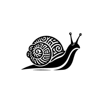 Stylized snail emblem showcasing intricate shell detailing and delicate antennae presented in a modern minimalist for technological innovation concepts vector