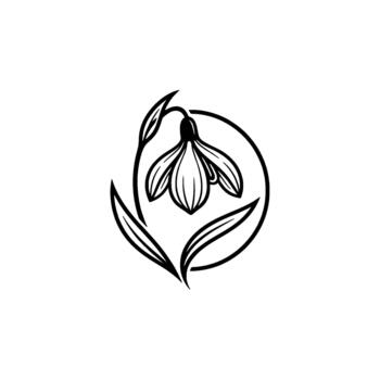 Delicate snowdrop blossom illustration within a circular emblem showcasing botanical elegance and springtime renewal concepts for projects vector