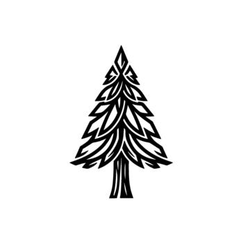 Stylized pine tree emblem showcasing intricate branch patterns and a pointed apex rendered in a bold tribal for nature and wilderness branding concepts vector