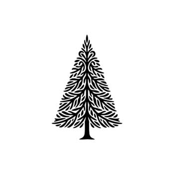 Stylized evergreen tree emblem showcasing intricate linear foliage within a symmetrical triangular form representing natural growth and seasonal themes vector