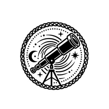 astronómico telescopio ilustración en un circular cresta exhibiendo celestial navegación y exploración conceptos para científico marca vector