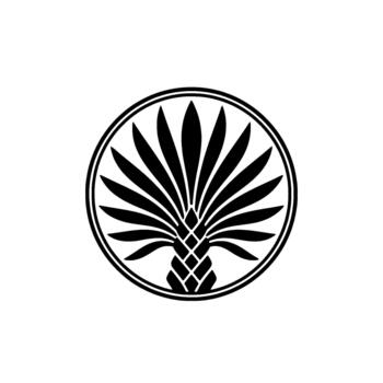 Stylized palm frond emblem showcasing intricate radial lines within a circular representing tropical botanical concepts and brand identity vector