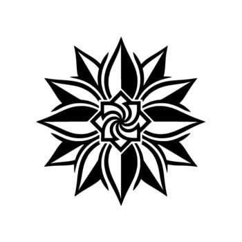 Intricate starburst emblem showcasing layered geometric petals and a central spiral motif representing advanced digital principles vector