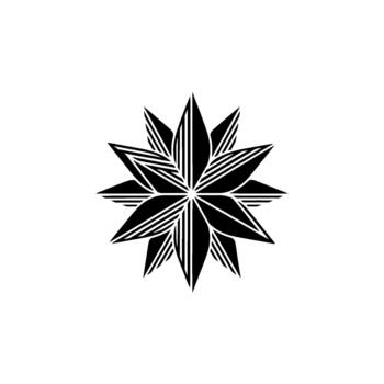 Stylized starburst emblem depicting intricate radial lines and geometric points representing advanced technological innovation and futuristic principles vector