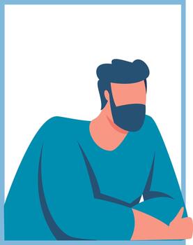 Man with beard standing looking in a blue frame vector