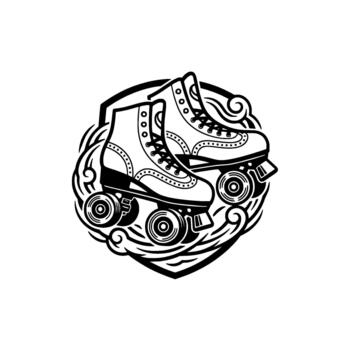 rodillo patines emblema exhibiendo intrincado detallado y dinámica movimiento dentro un circular proteger representando recreativo actividad conceptos vector