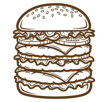 Large hamburger with multiple layers of meat and toppings one sentence vector
