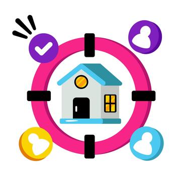 icon of property target, Building with dartboard vector