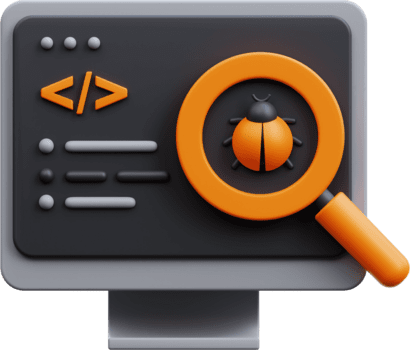 Debugging icon with magnifying glass png