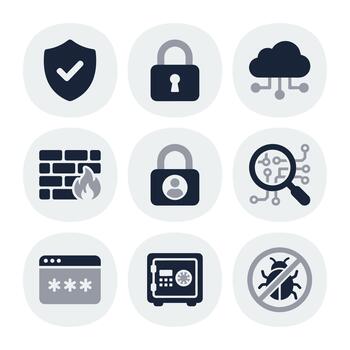 minimalista plano seguridad sistema elementos icono conjunto con proteger y bloquear vector