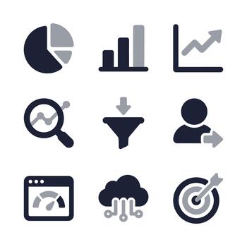 Modern Style Data Analytics and Business Intelligence Icons Set for Presentation vector