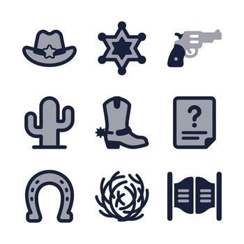 Flat Line Art Western Element and Object Isolated Icon Set vector