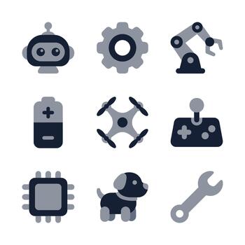 plano estilo varios tecnología y automatización objeto íconos colección vector