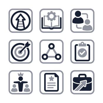 Minimalist Flat Design Business and Management Rounded Square Icon Set vector