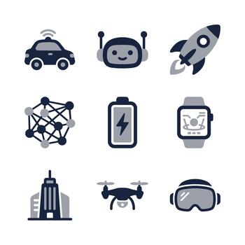 moderno plano estilo tecnología y innovación icono conjunto con minimalista diseño vector