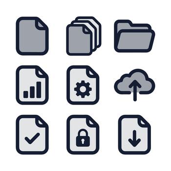 Modern Style Outline Document and Data Related Icon Set for User Interface Design vector