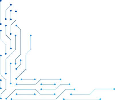 Blue circuit board corner on white background. Abstract circuit board technology with dots and lines vector