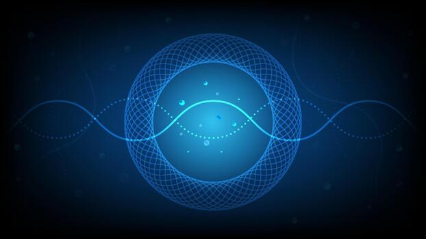 Futuristic abstract background with glowing blue waves and circular grid forms, symbolizing data flow, energy and technology vector