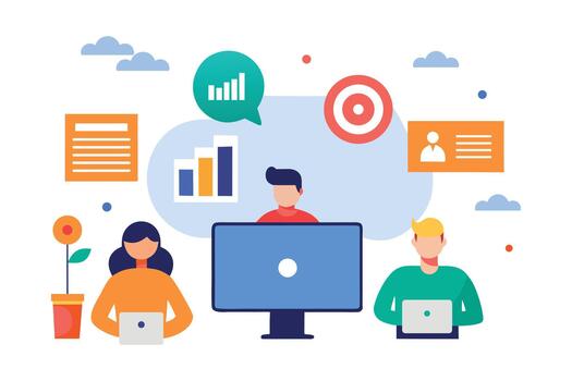 Business Team Analyzing Marketing Data on Computer vector