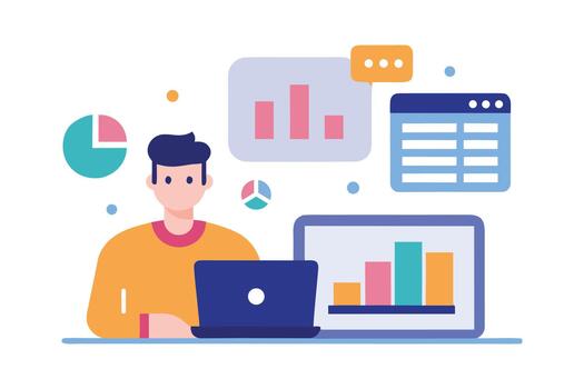 Flat Illustration of Data Analysis and Business Analytics Dashboard vector