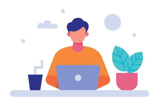 remoto trabajador utilizando ordenador portátil en mínimo espacio de trabajo ilustración vector