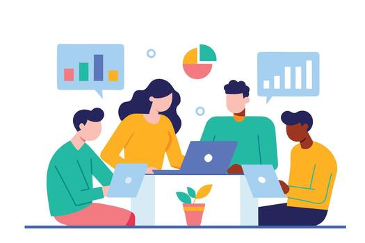 plano ilustración de equipo lluvia de ideas y proyecto planificación vector