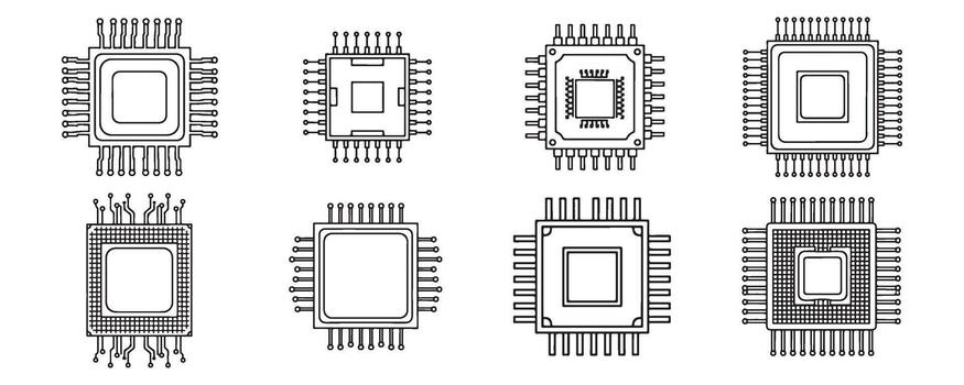 procesador chip ilustraciones espectáculo computadora tecnología y Ingenieria vector